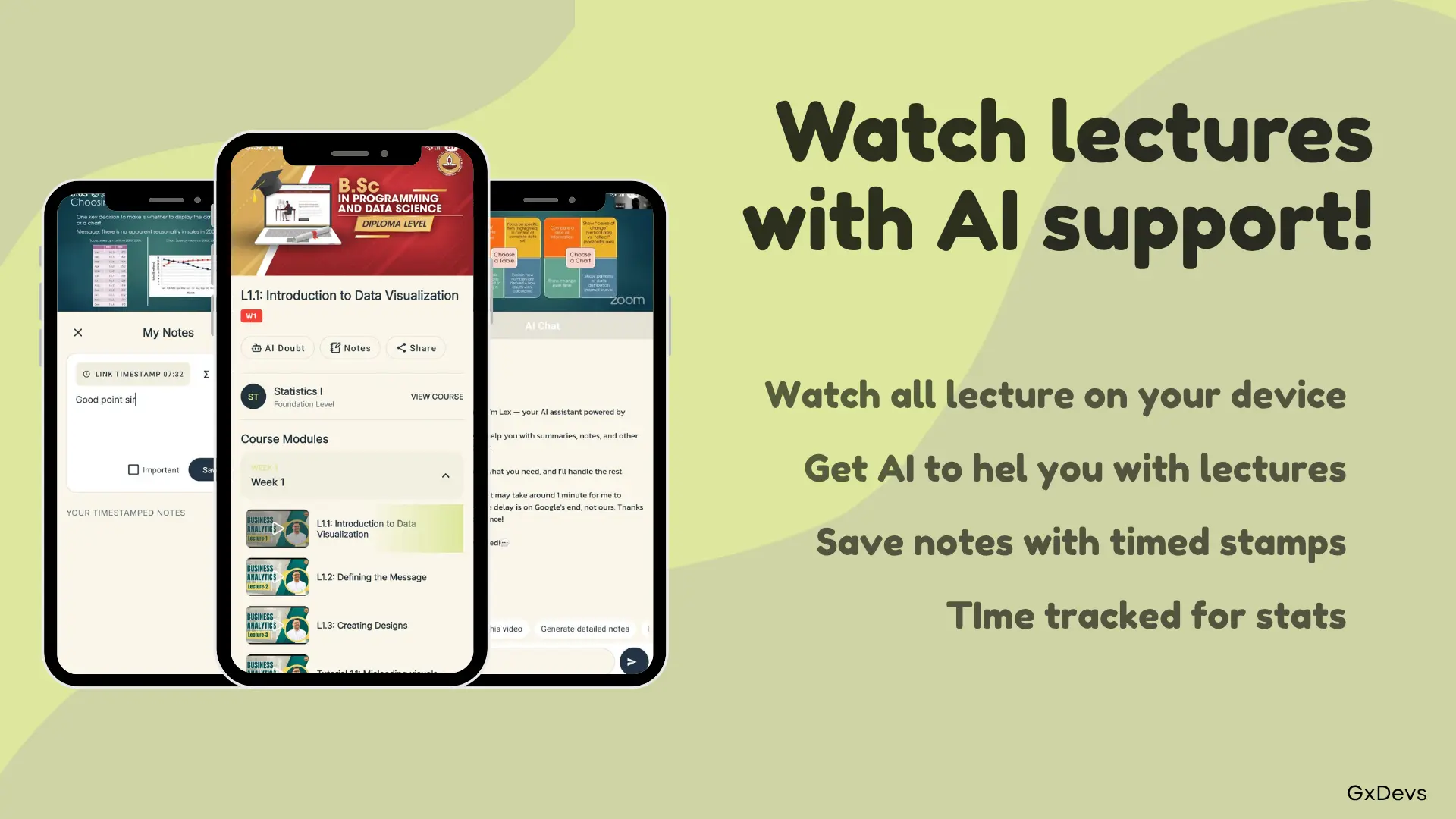 Gradify lecture dashboard screen for course learning and revision