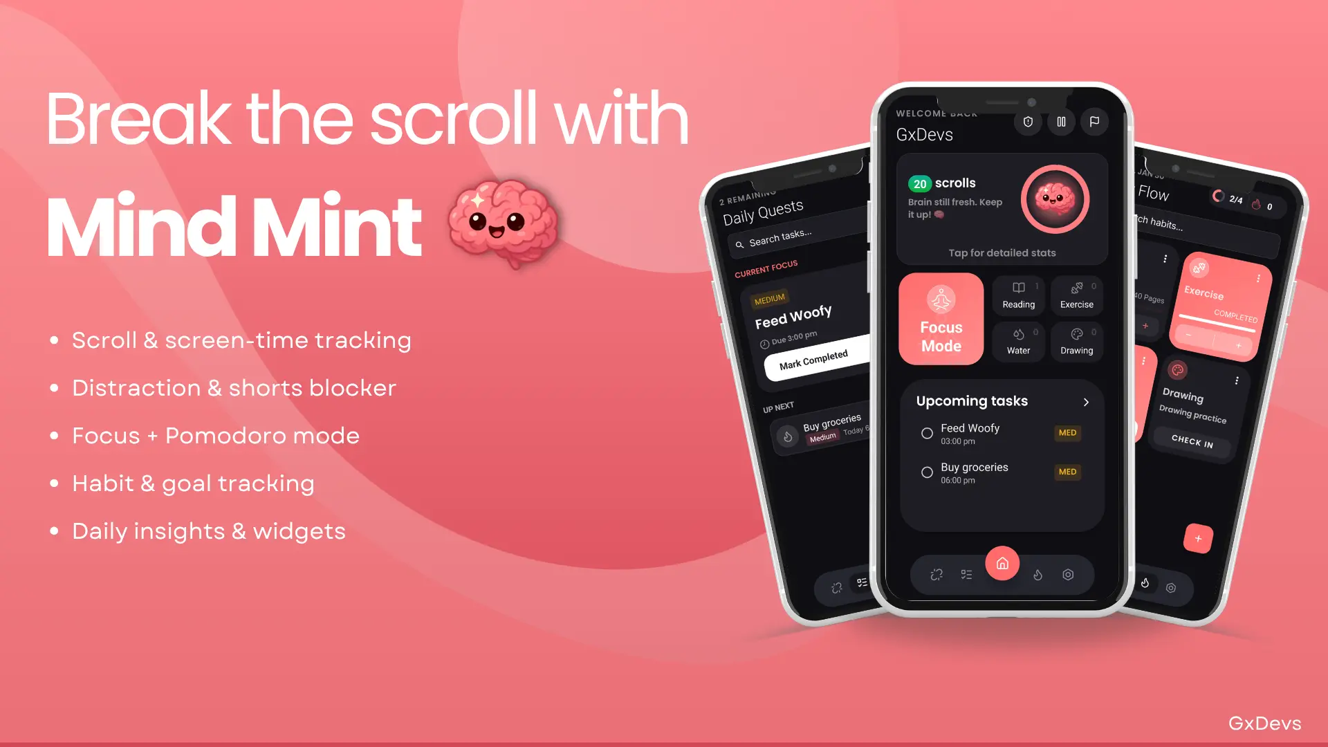Mind Mint app features overview screen for personalised wellness support