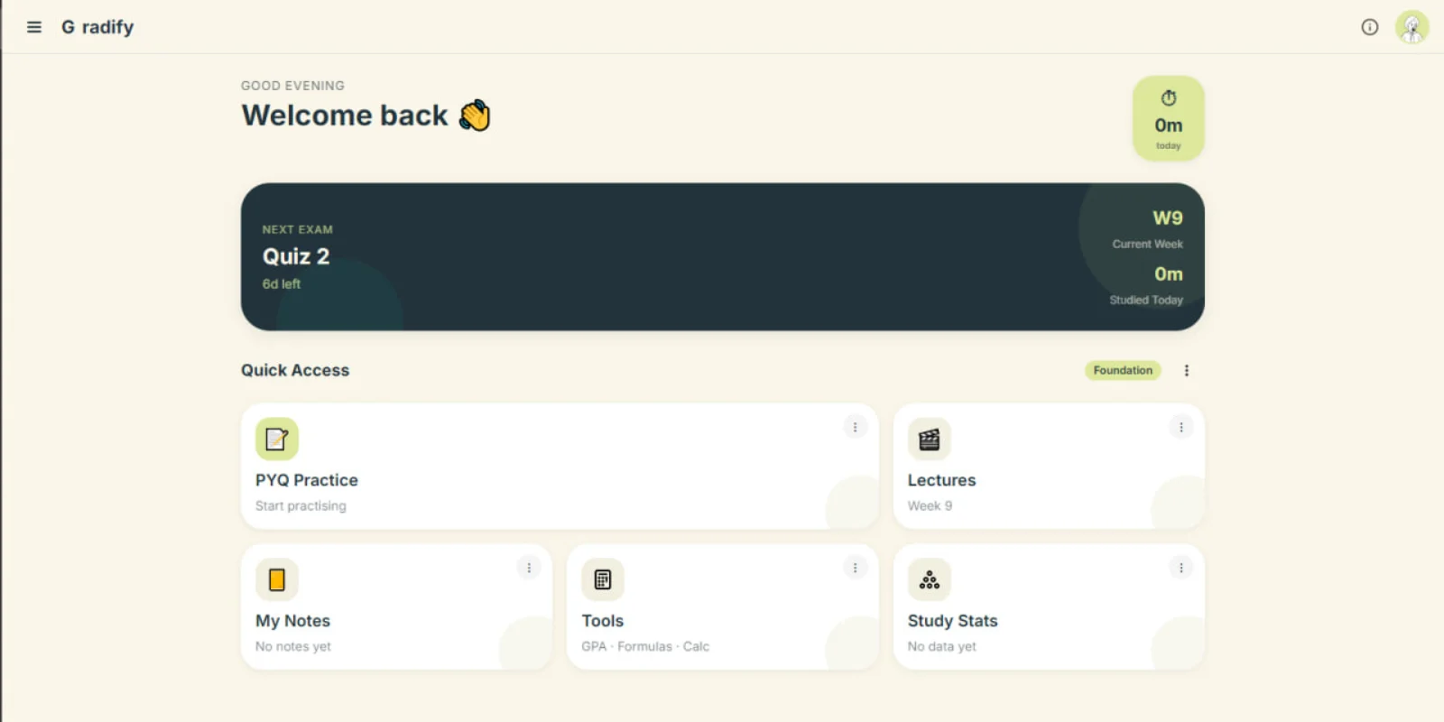 Gradify web platform dashboard preview for IIT Madras BS students